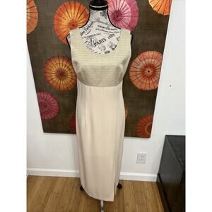 Champagne Structured Gown W/Gold Bodice & Side Slit Ethereal Glam Party Ready SM